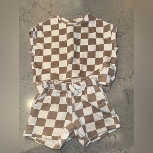 Brown and White Checkered Kids Set